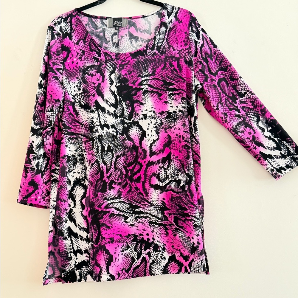 Slinky Brand Pink and Black Snake Print Blouse Size M